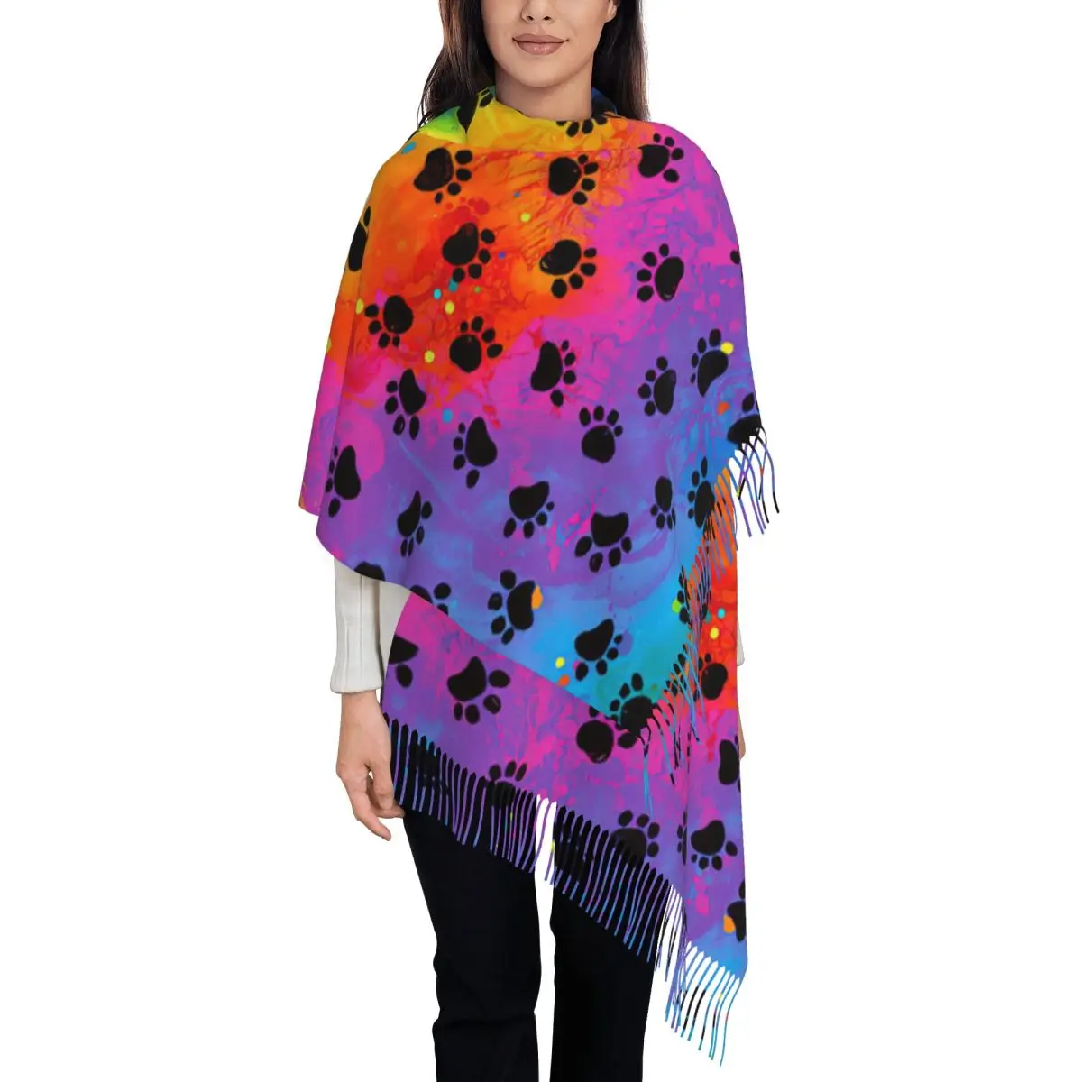 Womens Tassel Scarf Rainbow Paw Long Soft Warm Shawl and Wrap Dog Cat Gifts Cashmere Scarf
Womens Tassel Scarf Rainbow Paw Long Soft Warm Shawl and Wrap Dog Cat Gifts Cashmere Scarf
