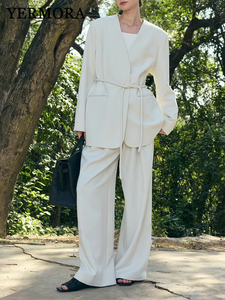 YERMORA Women Two Pieces Set White Bandage Brief Blazer V-neck Long Sleeve Fashion Wide Leg Pants Fashoin Spring Autumn 2025 Y11
YERMORA Women Two Pieces Set White Bandage Brief Blazer V-neck Long Sleeve Fashion Wide Leg Pants Fashoin Spring Autumn 2025 Y11