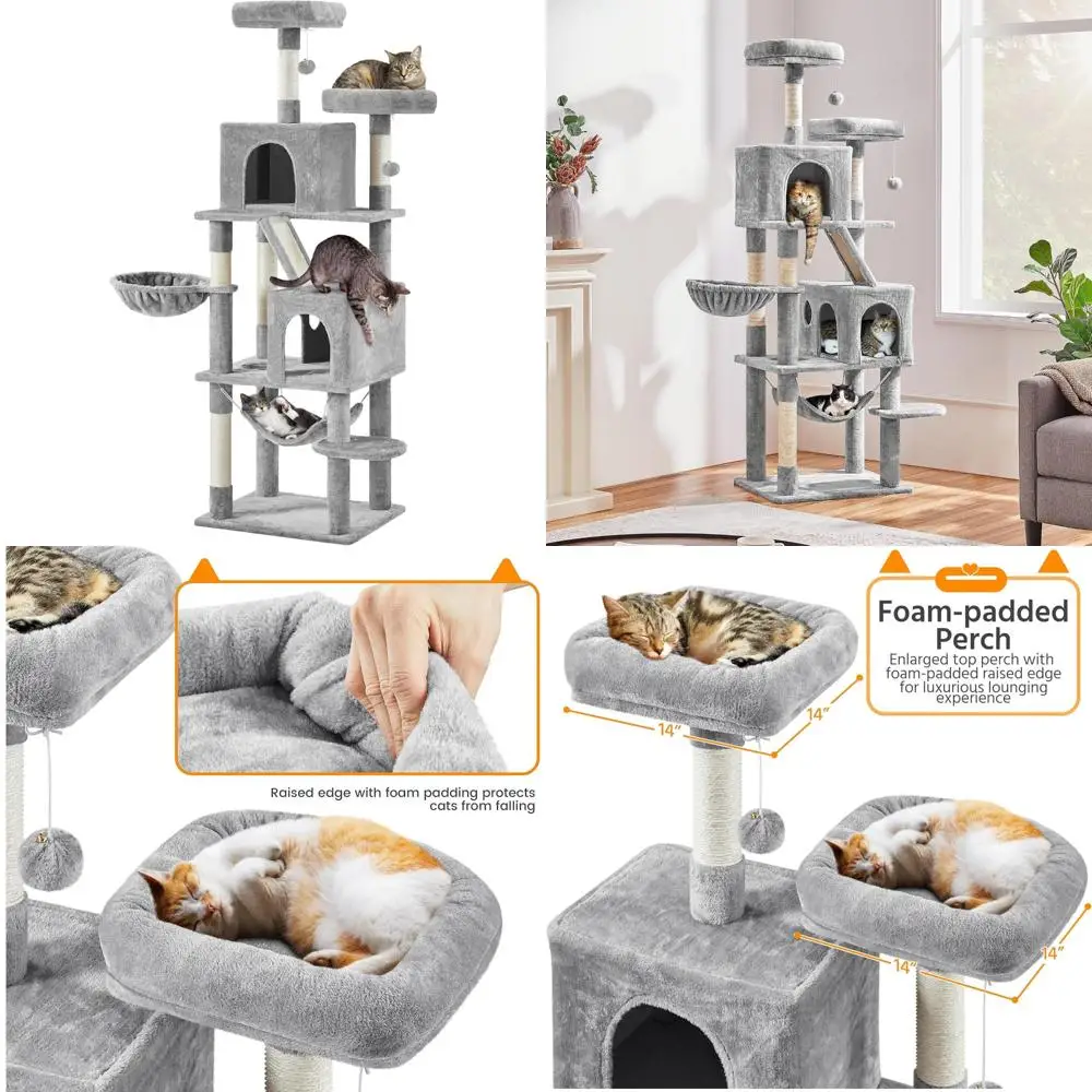 Indoor Cat Tower 71.5 with 2 Condos, Padded Perches, Scratching Posts, Ramp, and Hammock for Kittens
Indoor Cat Tower 71.5 with 2 Condos, Padded Perches, Scratching Posts, Ramp, and Hammock for Kittens