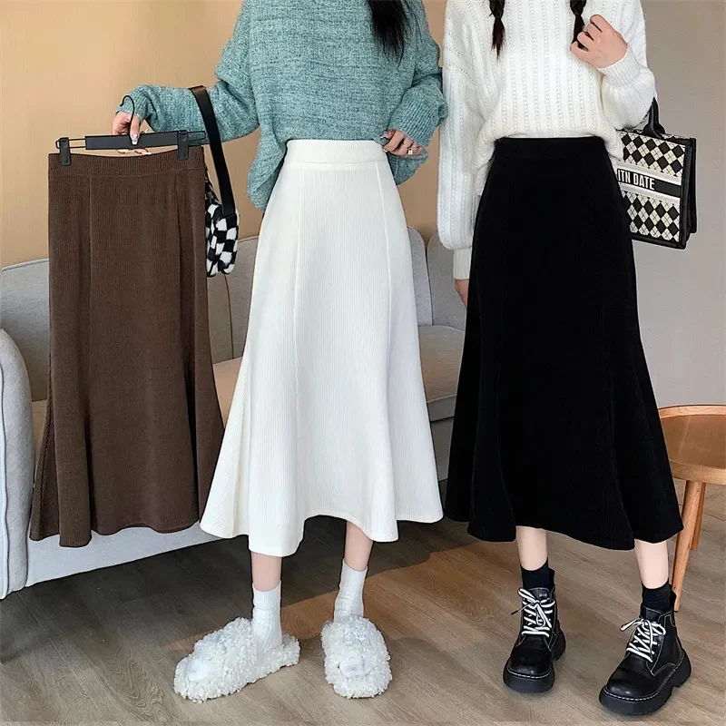 Autumn Corduroy Midi Mermaid Skirts Women Fashion Ruffled High Waist Casual A Line Skirts Korean Elegant Solid All Match Skirts
Autumn Corduroy Midi Mermaid Skirts Women Fashion Ruffled High Waist Casual A Line Skirts Korean Elegant Solid All Match Skirts