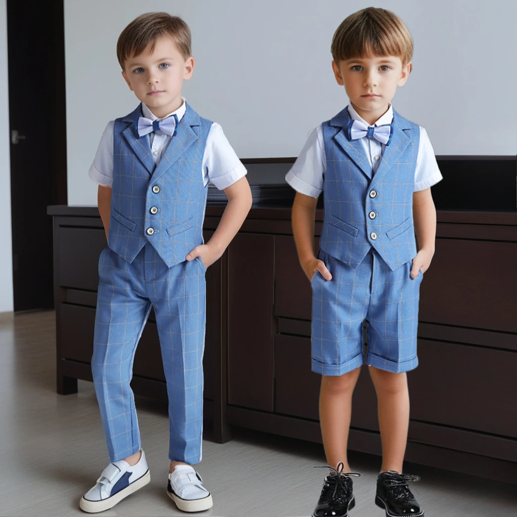 Boys Summer Vest Suit Set Elegant Blue Plaid Birthday Weddings Costume for Child School Clothes Kids Formal Performances Outfits
Boys Summer Vest Suit Set Elegant Blue Plaid Birthday Weddings Costume for Child School Clothes Kids Formal Performances Outfits