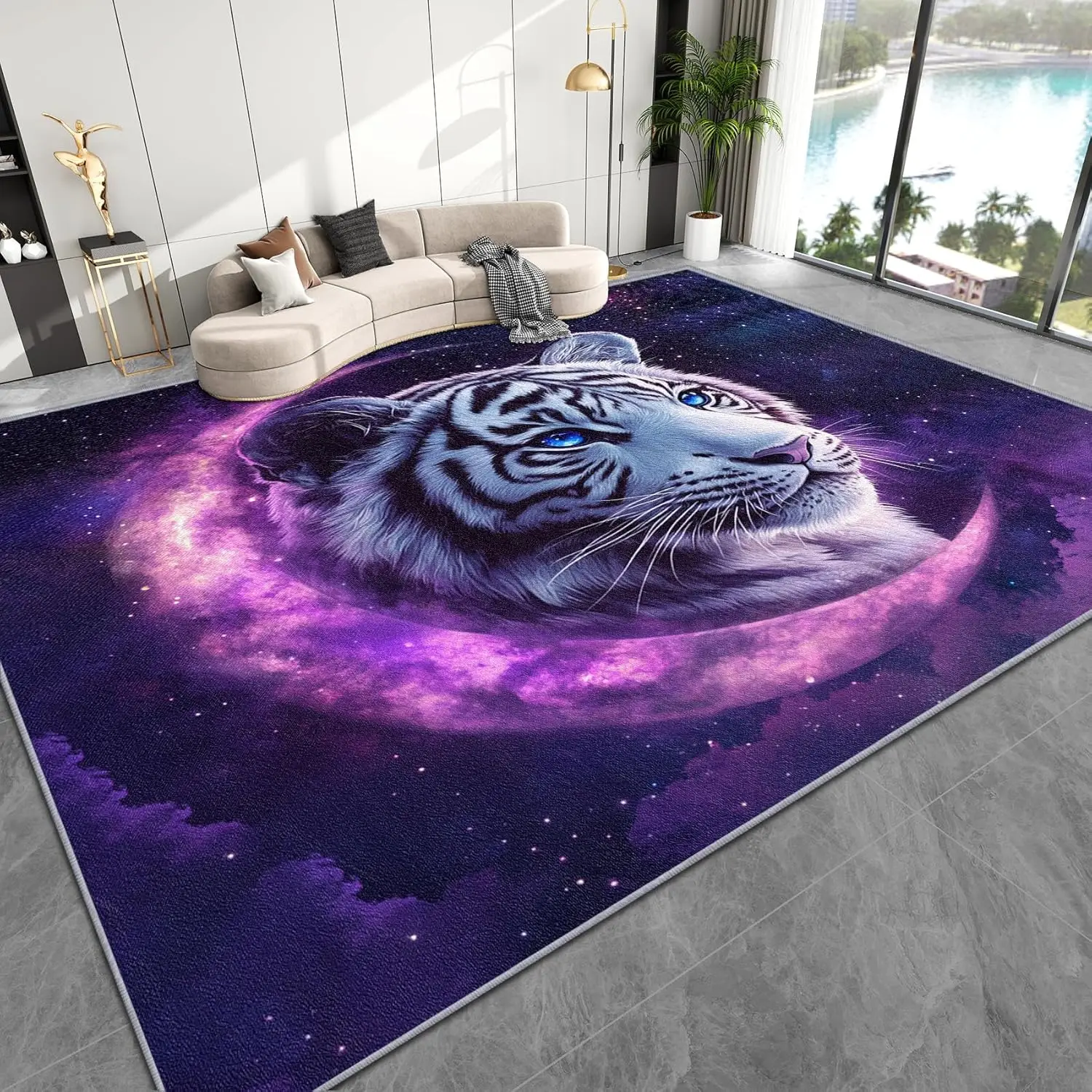 Tiger Rugs for Living Room White Tiger Purple Galaxy Area Rugs, Washable Non Slip Carpet, Soft Low Pile Mat for Room Decor 
Tiger Rugs for Living Room White Tiger Purple Galaxy Area Rugs, Washable Non Slip Carpet, Soft Low Pile Mat for Room Decor
