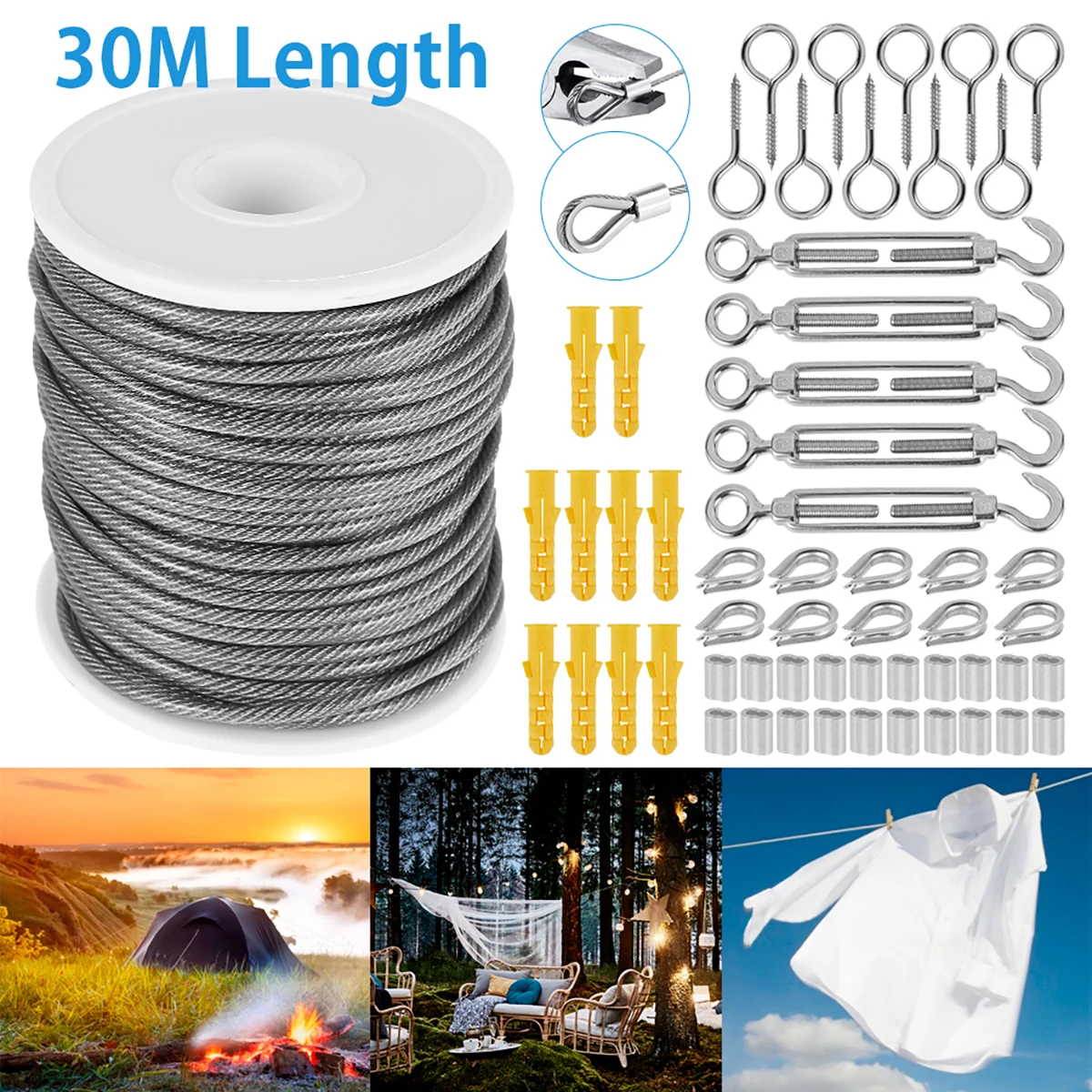 Канат из нержавеющей стали с ПВХ-покрытием 30м x 2мм с крюками для наружных работ: для палаток, люстр, мостов, тросов, трапов, бельевых веревок
Канат из нержавеющей стали с ПВХ-покрытием 30м x 2мм с крюками для наружных работ: для палаток, люстр, мостов, тросов, трапов, бельевых веревок