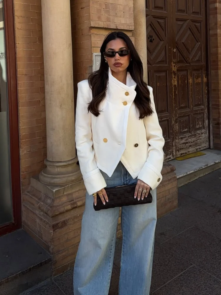 Casual Women Stand Collar Short Jacket Chic White Long-sleeved Single Breasted Loose Crop Jackets Lady Commute Street Coat 2026
Casual Women Stand Collar Short Jacket Chic White Long-sleeved Single Breasted Loose Crop Jackets Lady Commute Street Coat 2026