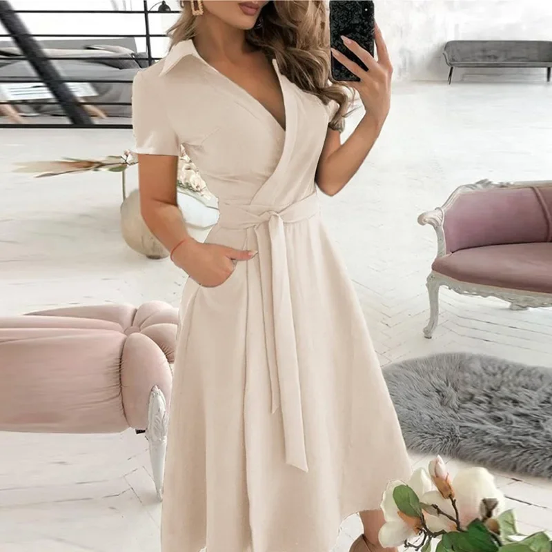 Women Casual Turn-Down Collar Belt Dress Sexy V Neck Slim Solid Long Party Dress XXL Summer Office Lady Elegant Sleeveless Dress
Women Casual Turn-Down Collar Belt Dress Sexy V Neck Slim Solid Long Party Dress XXL Summer Office Lady Elegant Sleeveless Dress