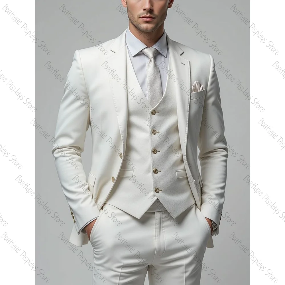 Pure White Men Suit Single-breasted Peak Lapel 3 Pieces(Jacket+Pants+Vest) Male Formal Wedding Party Set
Pure White Men Suit Single-breasted Peak Lapel 3 Pieces(Jacket+Pants+Vest) Male Formal Wedding Party Set