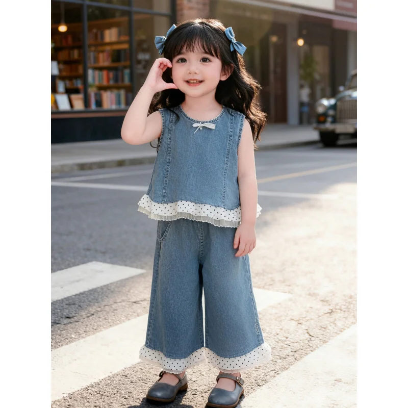 Korean girls' sleeveless denim wide-leg pants set2026New Summer Two-Piece Set for Dropshipping, Trendy Internet-Famous Children'
Korean girls' sleeveless denim wide-leg pants set2026New Summer Two-Piece Set for Dropshipping, Trendy Internet-Famous Children'