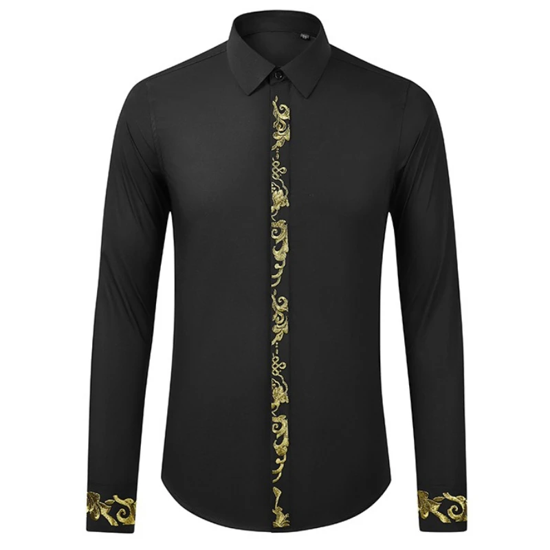 Retro Gold Embroidered Men's Long Sleeved Shirt Cotton Slim Casual Business Dress Shirts Fashion Versatile Banquet Party Shirt
Retro Gold Embroidered Men's Long Sleeved Shirt Cotton Slim Casual Business Dress Shirts Fashion Versatile Banquet Party Shirt