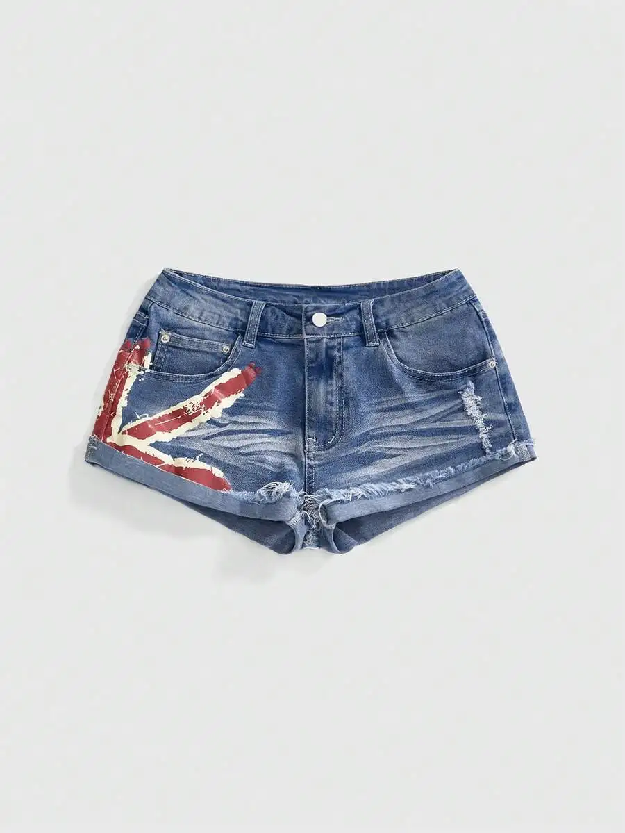Grunge Punk Y2K Vintage Low Waist Denim Shorts With Flag Print For Summer Festival
Grunge Punk Y2K Vintage Low Waist Denim Shorts With Flag Print For Summer Festival