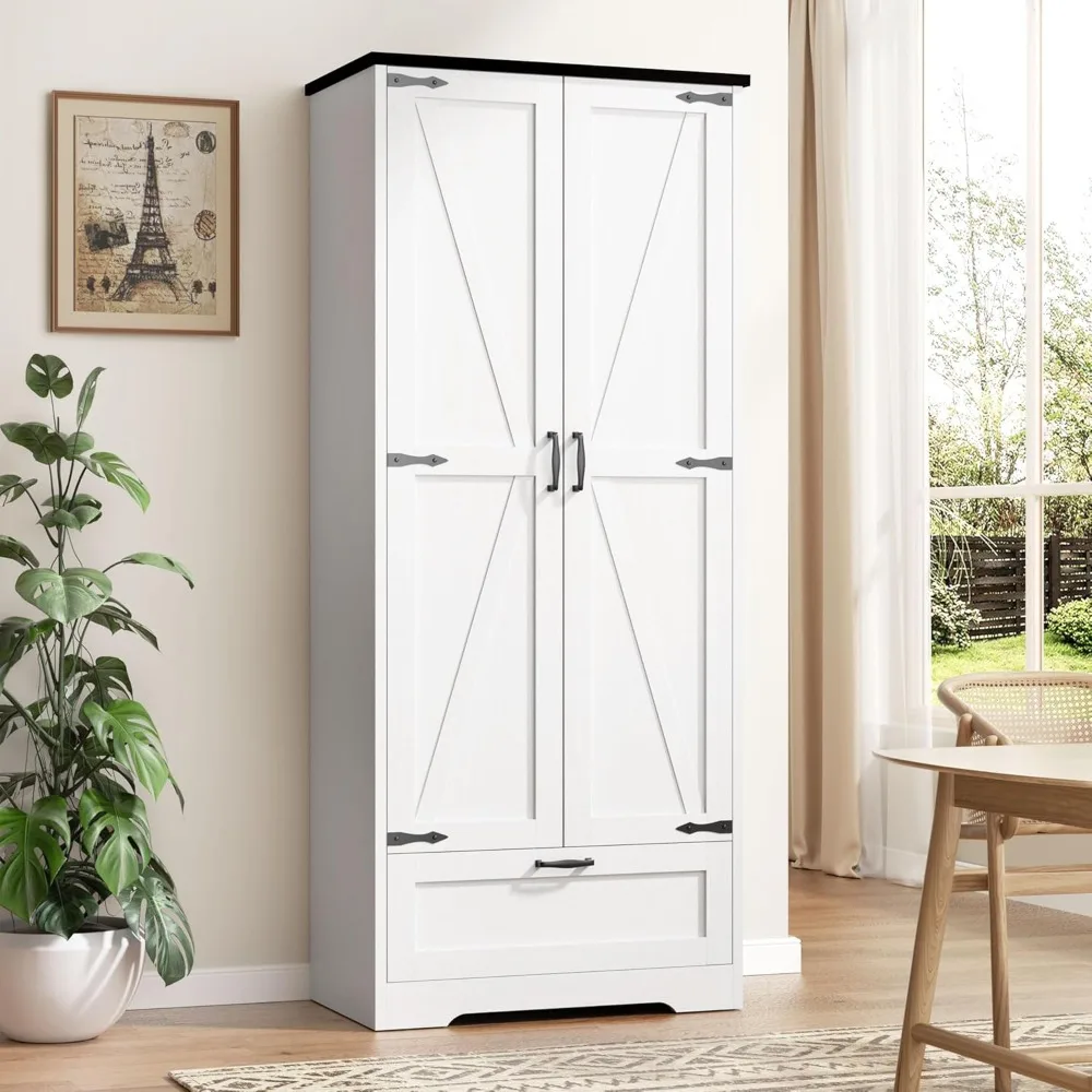 Kitchen Pantry Cabinet with Barn Doors, Drawers and Adjustable Shelves, 4-Tier Rustic Wood Cabinet Storage Cabinet for Kitchen
Kitchen Pantry Cabinet with Barn Doors, Drawers and Adjustable Shelves, 4-Tier Rustic Wood Cabinet Storage Cabinet for Kitchen