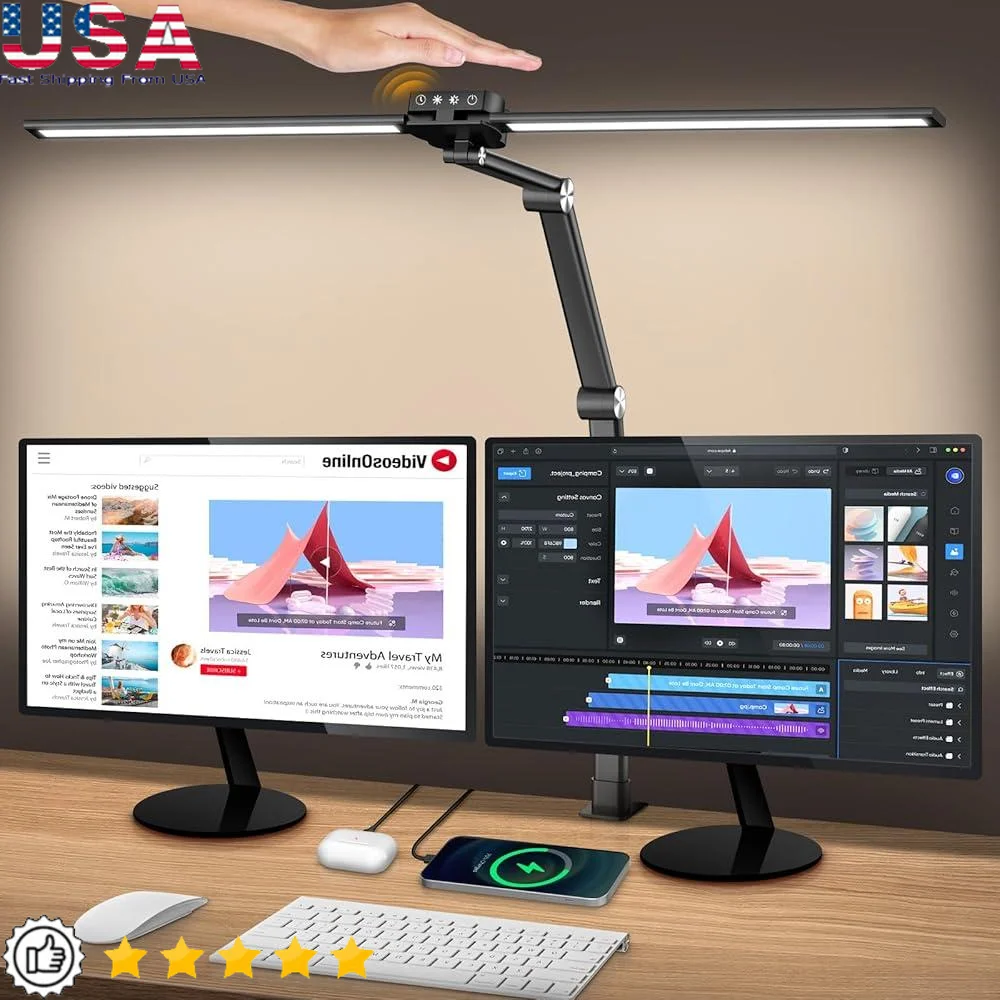Touch Sensor LED Desk Lamp Dual Head Adjustable Eye-Caring Task Light with USB Port 5 Brightness Levels Home Office
Touch Sensor LED Desk Lamp Dual Head Adjustable Eye-Caring Task Light with USB Port 5 Brightness Levels Home Office