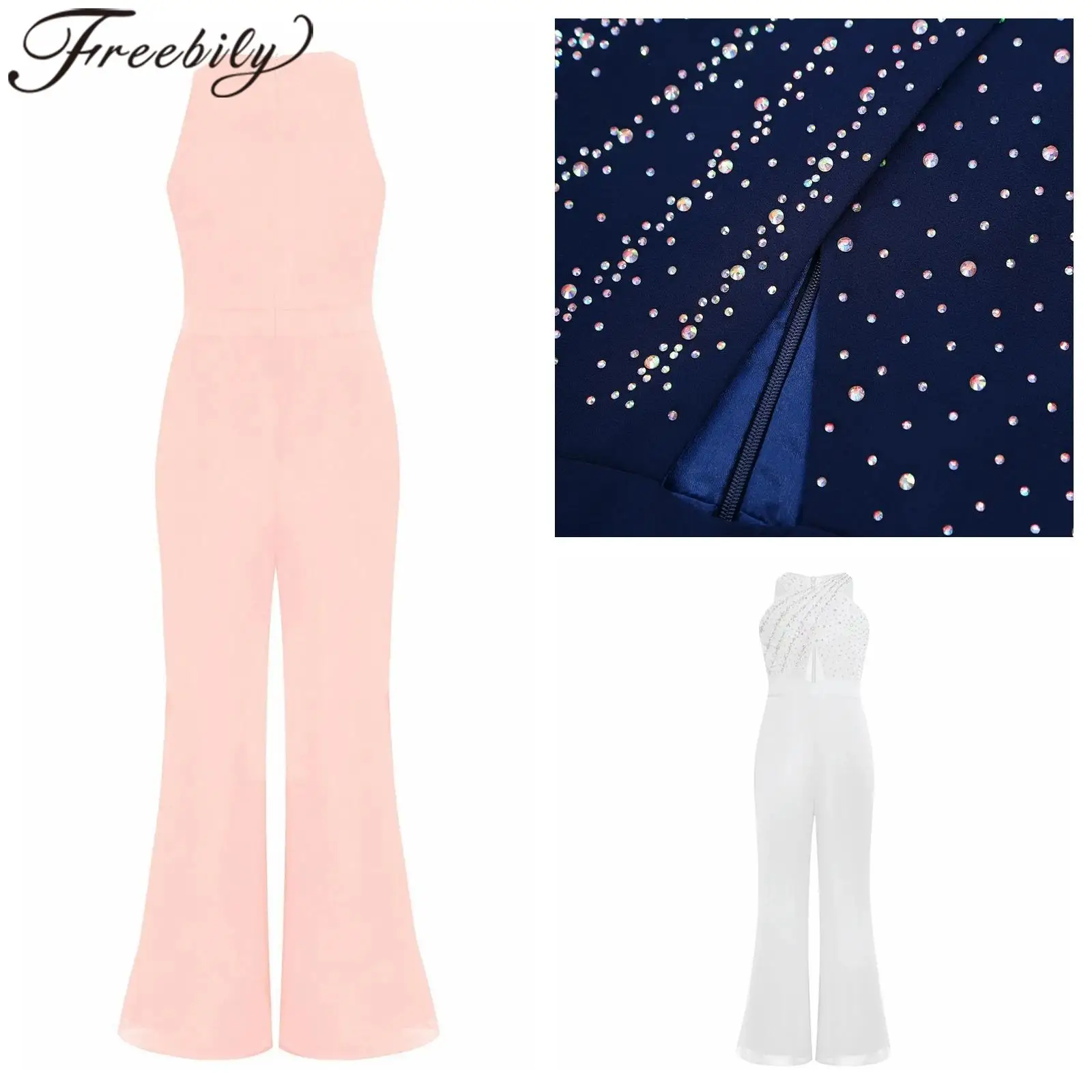 Children's Sleeveless Jumpsuit Dance Leotard One Piece Glitter Rhinestone Rompers Kids Girls Chiffon Flares Prom Party Cosume 
Children's Sleeveless Jumpsuit Dance Leotard One Piece Glitter Rhinestone Rompers Kids Girls Chiffon Flares Prom Party Cosume