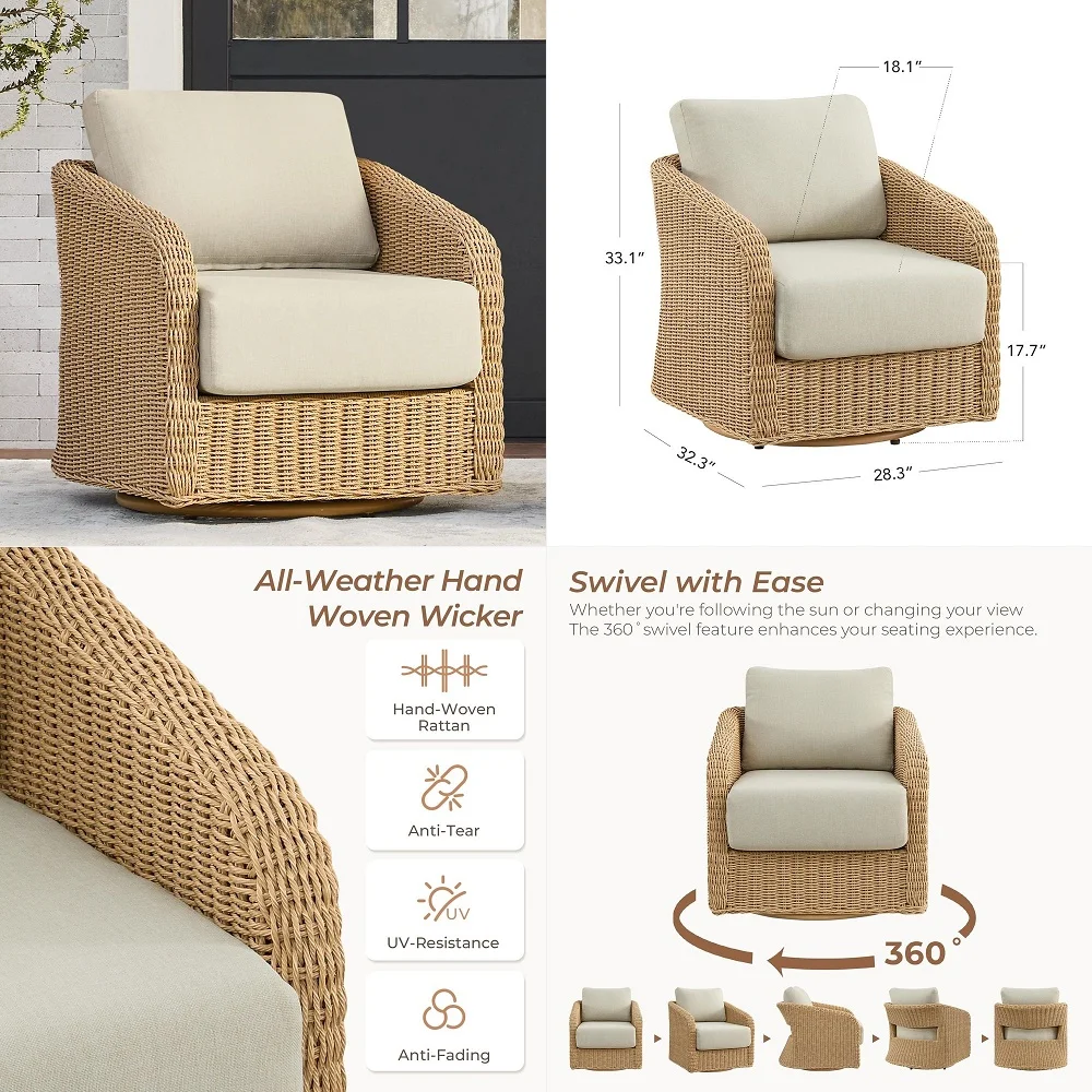 Wicker Patio Swivel Chairs with Removable Thickened Cushion, Outdoor Rattan Chairs for Sunroom, Garden, Deck, Backyard or Porch
Wicker Patio Swivel Chairs with Removable Thickened Cushion, Outdoor Rattan Chairs for Sunroom, Garden, Deck, Backyard or Porch