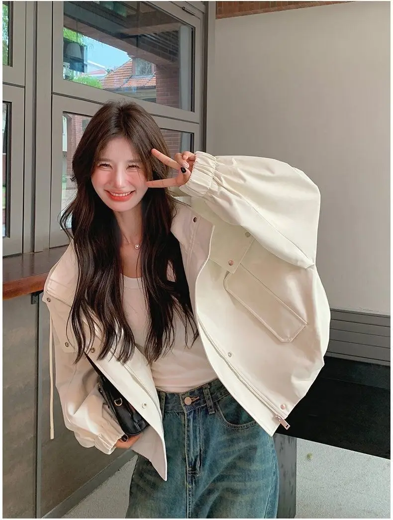 Biker Jackets Womens Jacket Thin Autumn Leather Beige Khaki Cropped Button-Down Preppy College Students Chic Minimalist Leisure
Biker Jackets Womens Jacket Thin Autumn Leather Beige Khaki Cropped Button-Down Preppy College Students Chic Minimalist Leisure