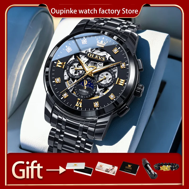 OLEVS Brand Skeleton Moon Phase Men's Watches Luminous 30M Waterproof Automatic Mechanical Watch for Man Date Stainless Steel
OLEVS Brand Skeleton Moon Phase Men's Watches Luminous 30M Waterproof Automatic Mechanical Watch for Man Date Stainless Steel
