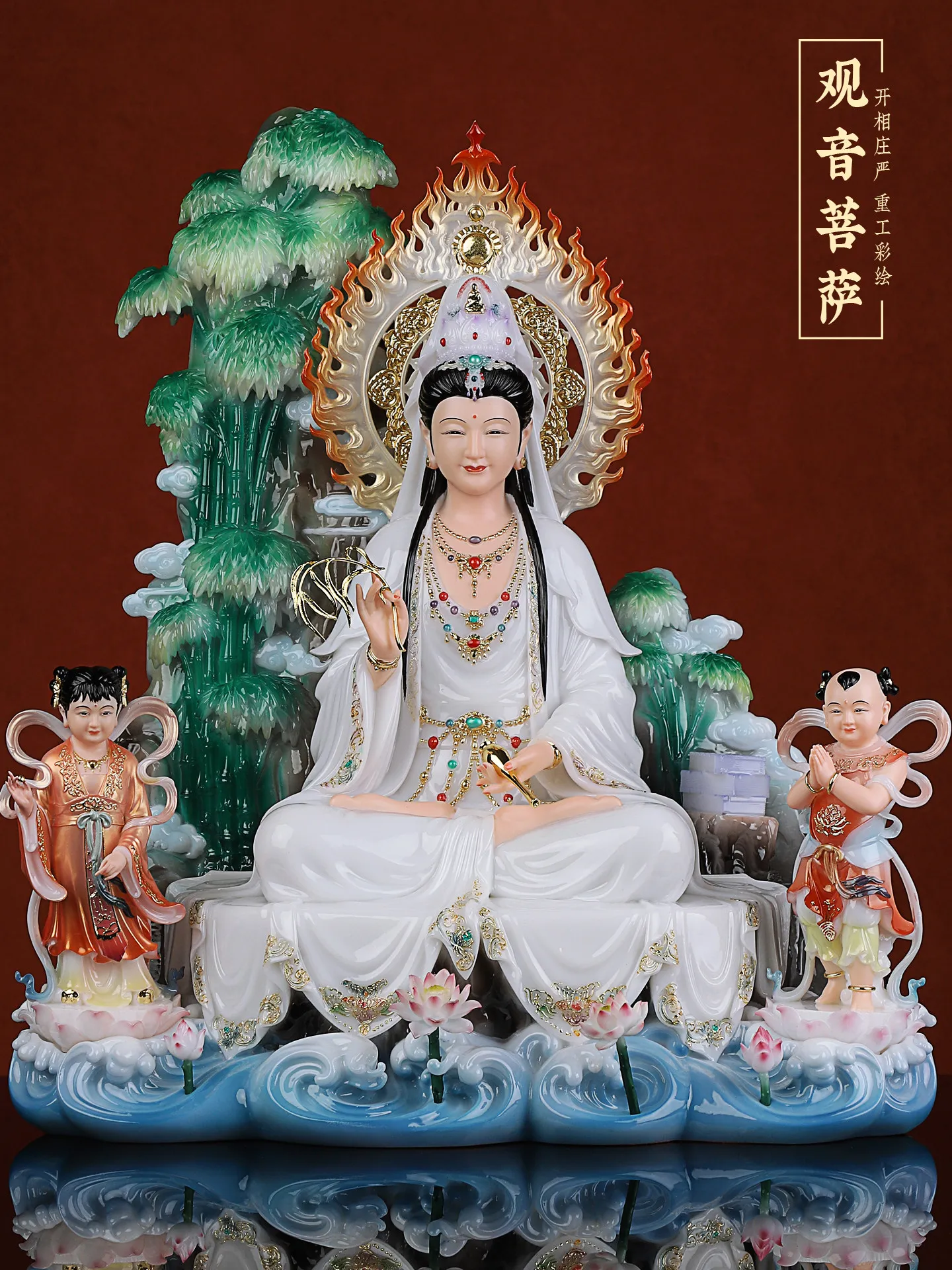 CZ Guanyin Bodhisattva Buddha Statue Home Offering White Marble Purple Bamboo Forest Nanhai Guanyin Room Crafts Ornament
CZ Guanyin Bodhisattva Buddha Statue Home Offering White Marble Purple Bamboo Forest Nanhai Guanyin Room Crafts Ornament