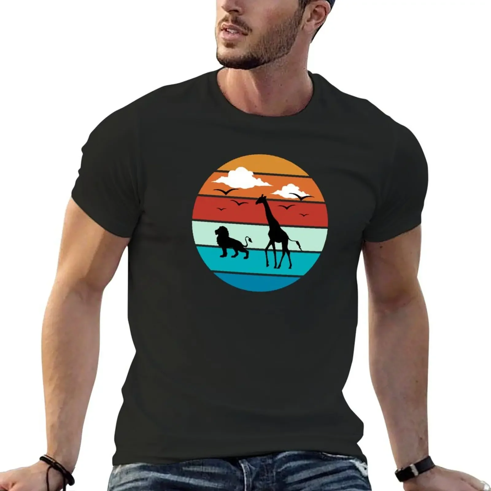 Vintage retro sunset art of zoo blue, red, yellow, orange T-Shirt hippie clothes blacks men workout shirt
Vintage retro sunset art of zoo blue, red, yellow, orange T-Shirt hippie clothes blacks men workout shirt