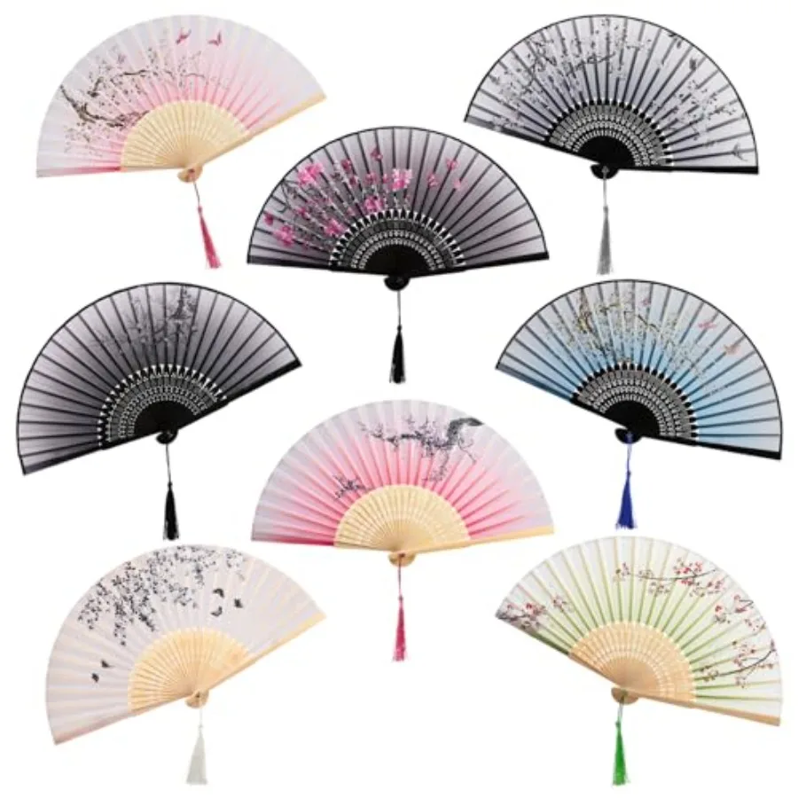 AVLA 8 Pack Folding Fans, Silk Fabric Bamboo Handheld Fans with Tassel, Floral Blossom Hand Holding Fans for Women, Wedding, Da
AVLA 8 Pack Folding Fans, Silk Fabric Bamboo Handheld Fans with Tassel, Floral Blossom Hand Holding Fans for Women, Wedding, Da