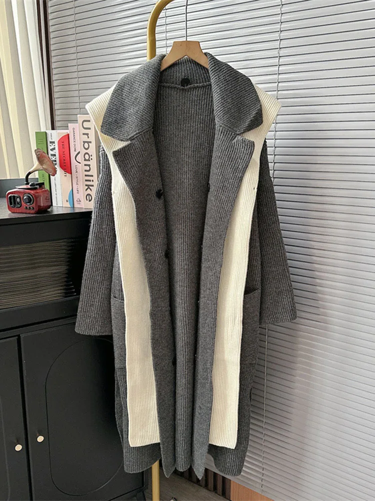 Women Hooded Lapel Loose Long Contrasting Color Knitted Cardigan Sweater Outerwear Jacket Coat 2023 Autumn Winter X486
Women Hooded Lapel Loose Long Contrasting Color Knitted Cardigan Sweater Outerwear Jacket Coat 2023 Autumn Winter X486