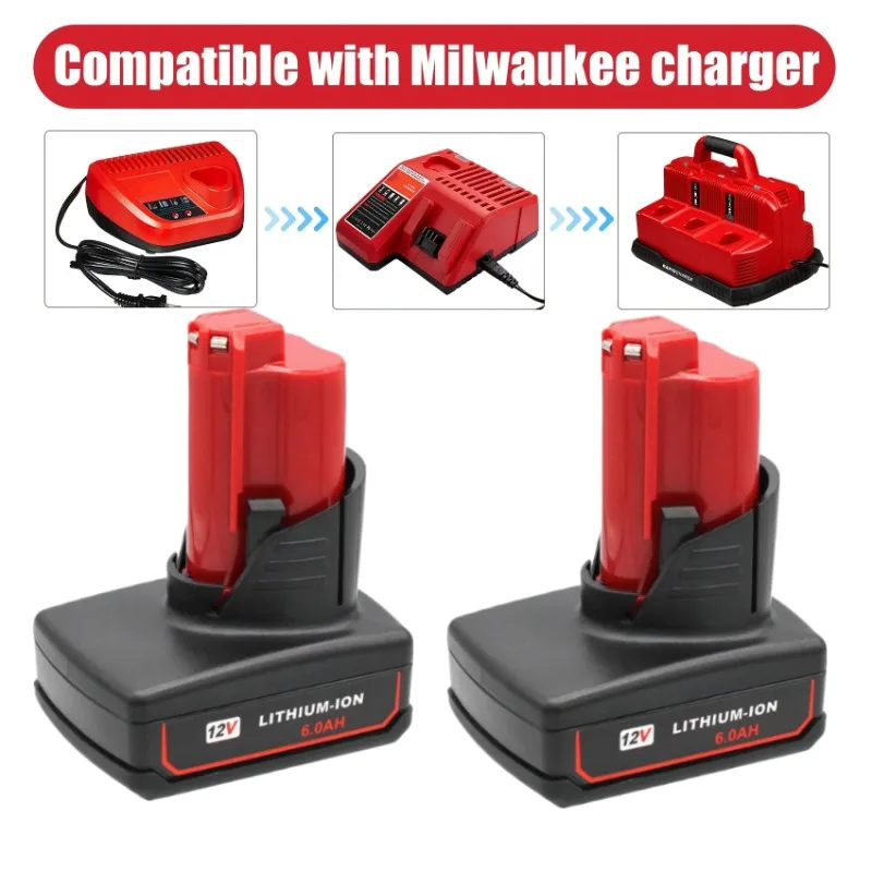 2PACK 6.0Ah 12V Lithium Ion Replacement for Milwaukee Battery Compatible with Milw M12 Battery Cordless Tools
2PACK 6.0Ah 12V Lithium Ion Replacement for Milwaukee Battery Compatible with Milw M12 Battery Cordless Tools