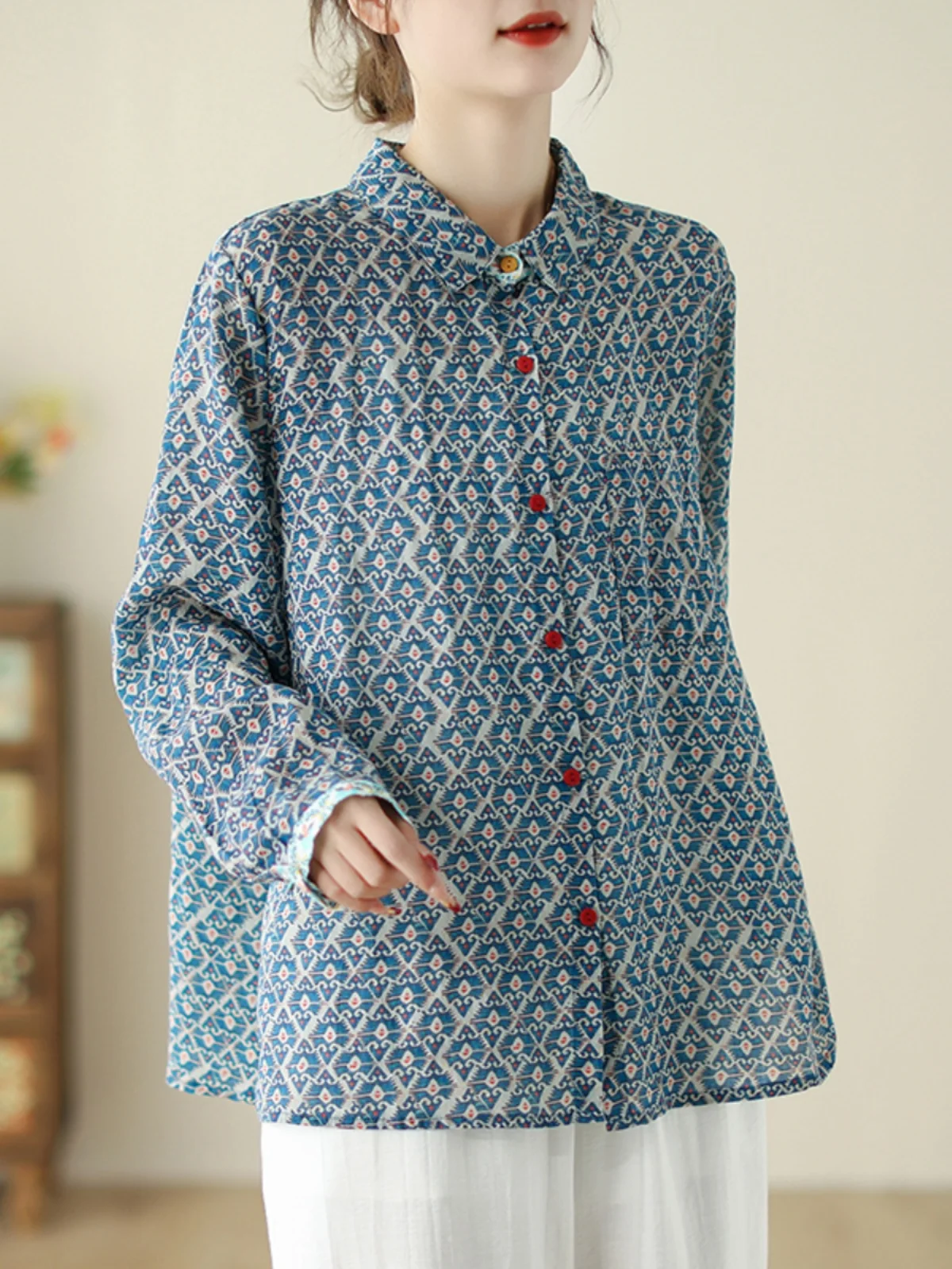 Retro Japanese Print Cotton Linen Women's Loose Long Sve Base irt Artistic Small Top Collar Button Detail
Retro Japanese Print Cotton Linen Women's Loose Long Sve Base irt Artistic Small Top Collar Button Detail