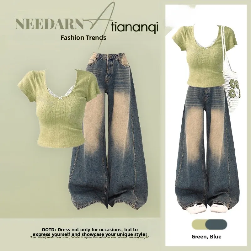Summer 2026 Dopaamine Elegant Light Maturity Style Beautiful Slimming Top with Straight Leg Jeans Two Piece Set Women's Fashion
Summer 2026 Dopaamine Elegant Light Maturity Style Beautiful Slimming Top with Straight Leg Jeans Two Piece Set Women's Fashion