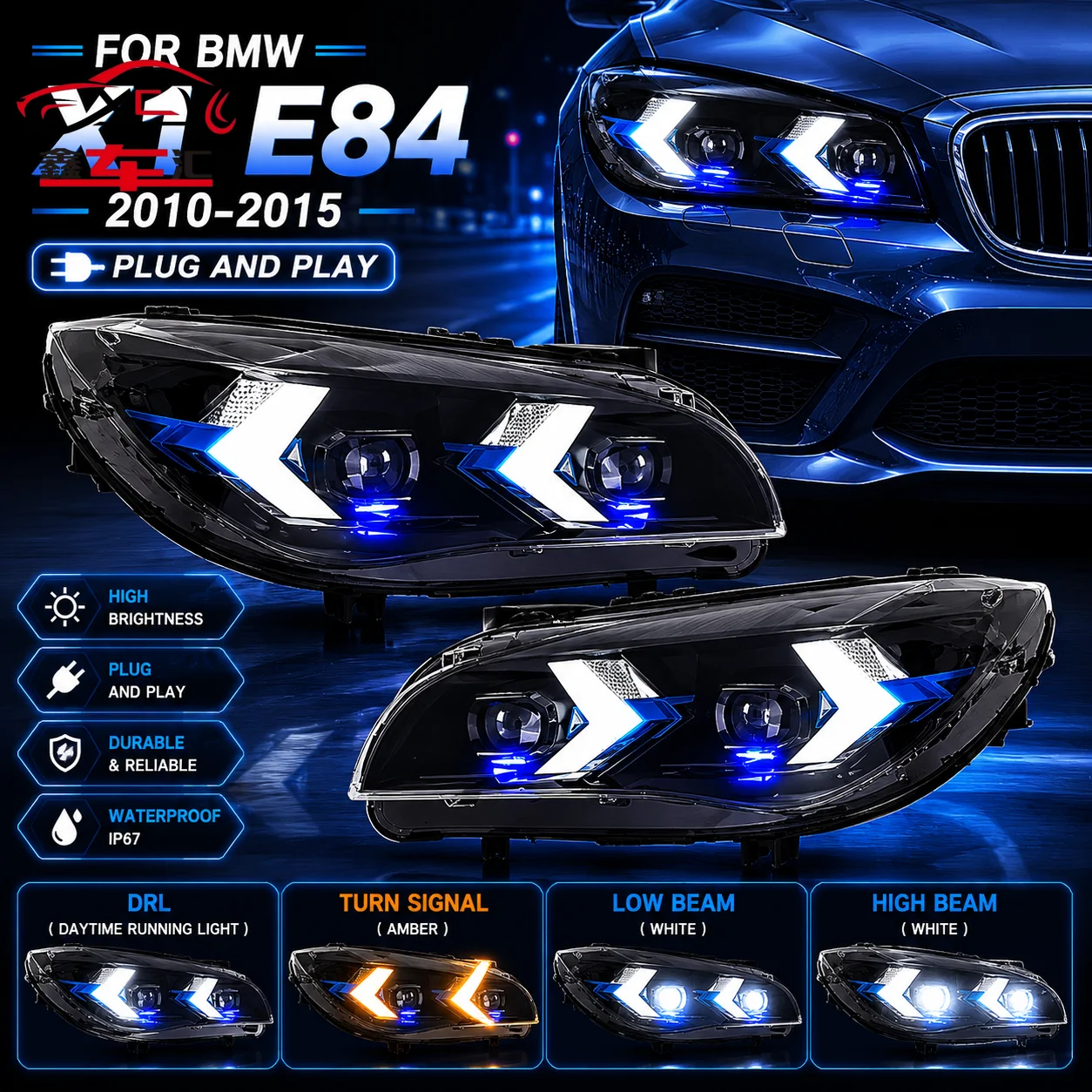 Car LED Headlight Light Parts For BMW X1 E84 2010-2015 Auto Fog DRL Brake Turn Signal Lamp Plug And Play
Car LED Headlight Light Parts For BMW X1 E84 2010-2015 Auto Fog DRL Brake Turn Signal Lamp Plug And Play