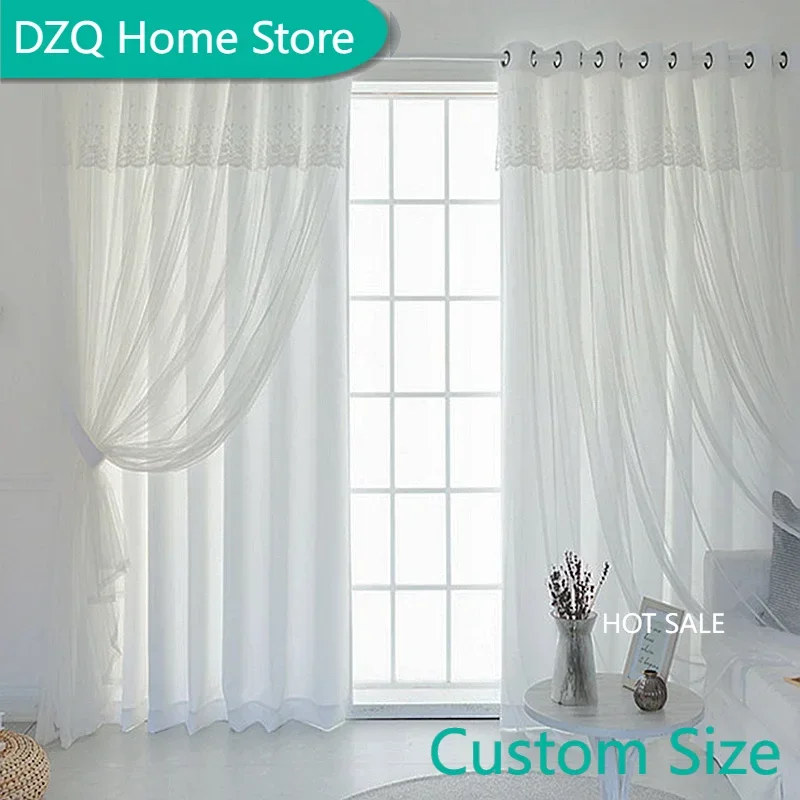 Solid Color Double Layer Curtains With Lace Embroidery Valance Semi Blackout Curtains for Living Room Grommet Top Window Curtain
Solid Color Double Layer Curtains With Lace Embroidery Valance Semi Blackout Curtains for Living Room Grommet Top Window Curtain