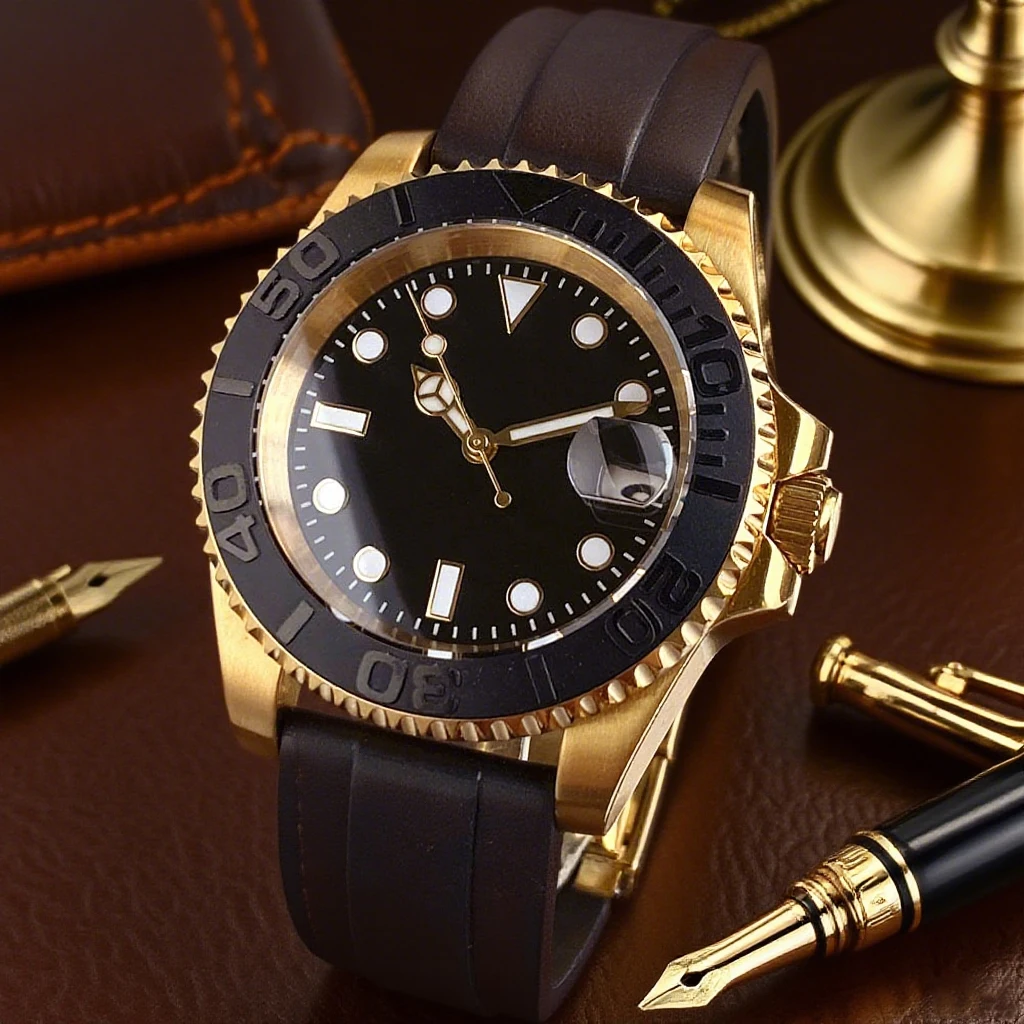 Tandorio Luxury Gold Automatic Mechanical Watch NH35A Movement Rubber Strap 100M Waterproof Business Watch for Men Luminous Mark
Tandorio Luxury Gold Automatic Mechanical Watch NH35A Movement Rubber Strap 100M Waterproof Business Watch for Men Luminous Mark