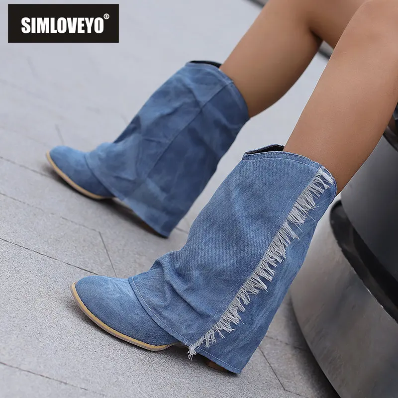 SIMLOVEYO Брендовые женские ботильоны без шнуровки Ковбойская обувь Большой размер 46 47 48 Повседневная обувь Bota с круглым носком и блочным каблуком 6 см Синяя ткань Мода
SIMLOVEYO Брендовые женские ботильоны без шнуровки Ковбойская обувь Большой размер 46 47 48 Повседневная обувь Bota с круглым носком и блочным каблуком 6 см Синяя ткань Мода
