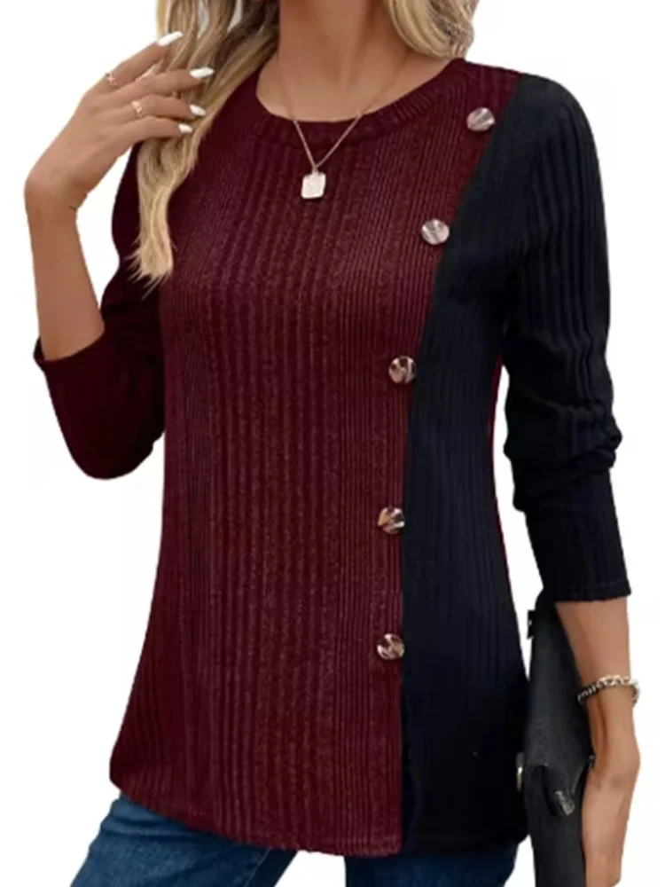 Women's Round Neck Long Sleeved Color Blocked Button T-shirt Daily Office Casual Comfortable Autumn Top
Women's Round Neck Long Sleeved Color Blocked Button T-shirt Daily Office Casual Comfortable Autumn Top