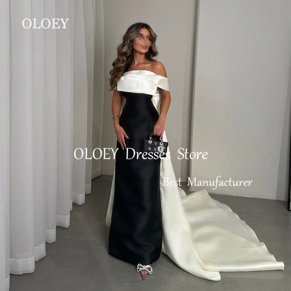 OLOEY Modest Black White Straight Evening Dress Pleats Satin Off Shoulder Wedding Party Dress Custom Made Women Prom Gown
OLOEY Modest Black White Straight Evening Dress Pleats Satin Off Shoulder Wedding Party Dress Custom Made Women Prom Gown