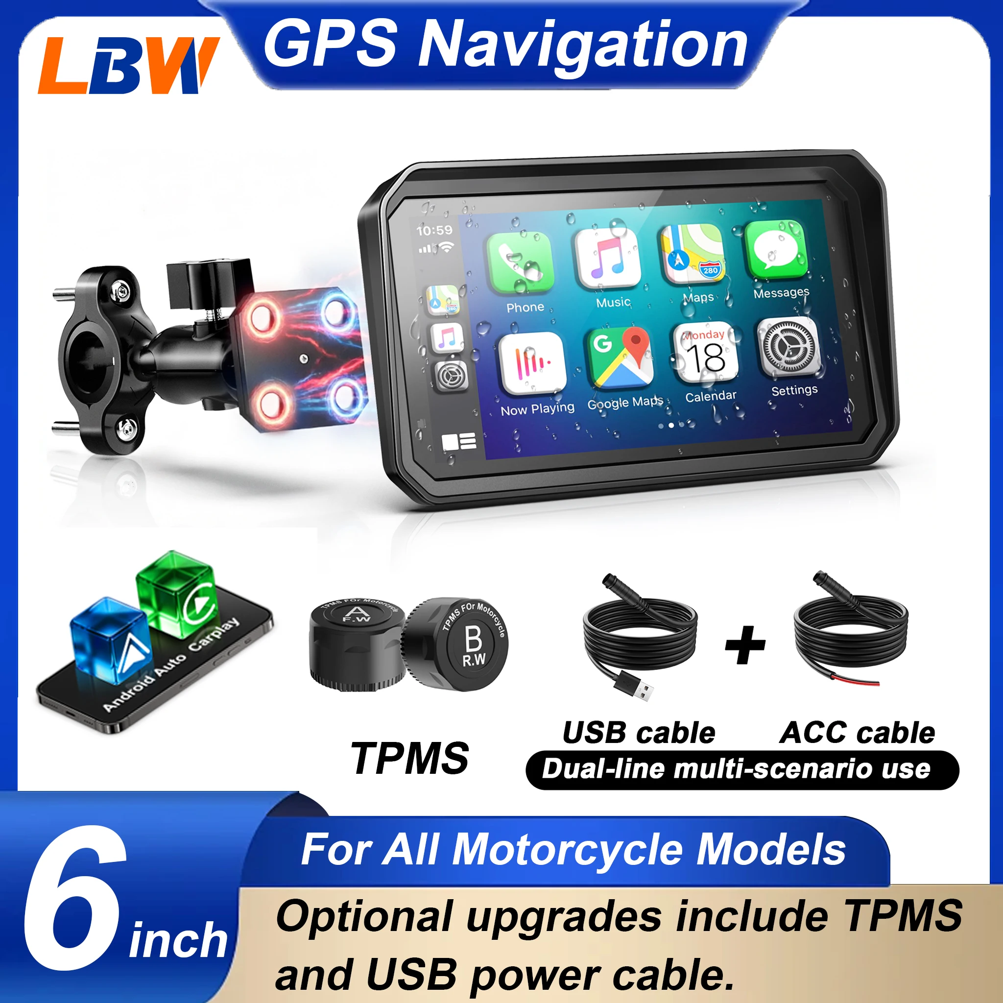 LBW 6-inch Motorcycle CarPlay Android GPS Navigation Smart Display for Motorcycles (USB + TPMS )For All Motorcycle Models
LBW 6-inch Motorcycle CarPlay Android GPS Navigation Smart Display for Motorcycles (USB + TPMS )For All Motorcycle Models