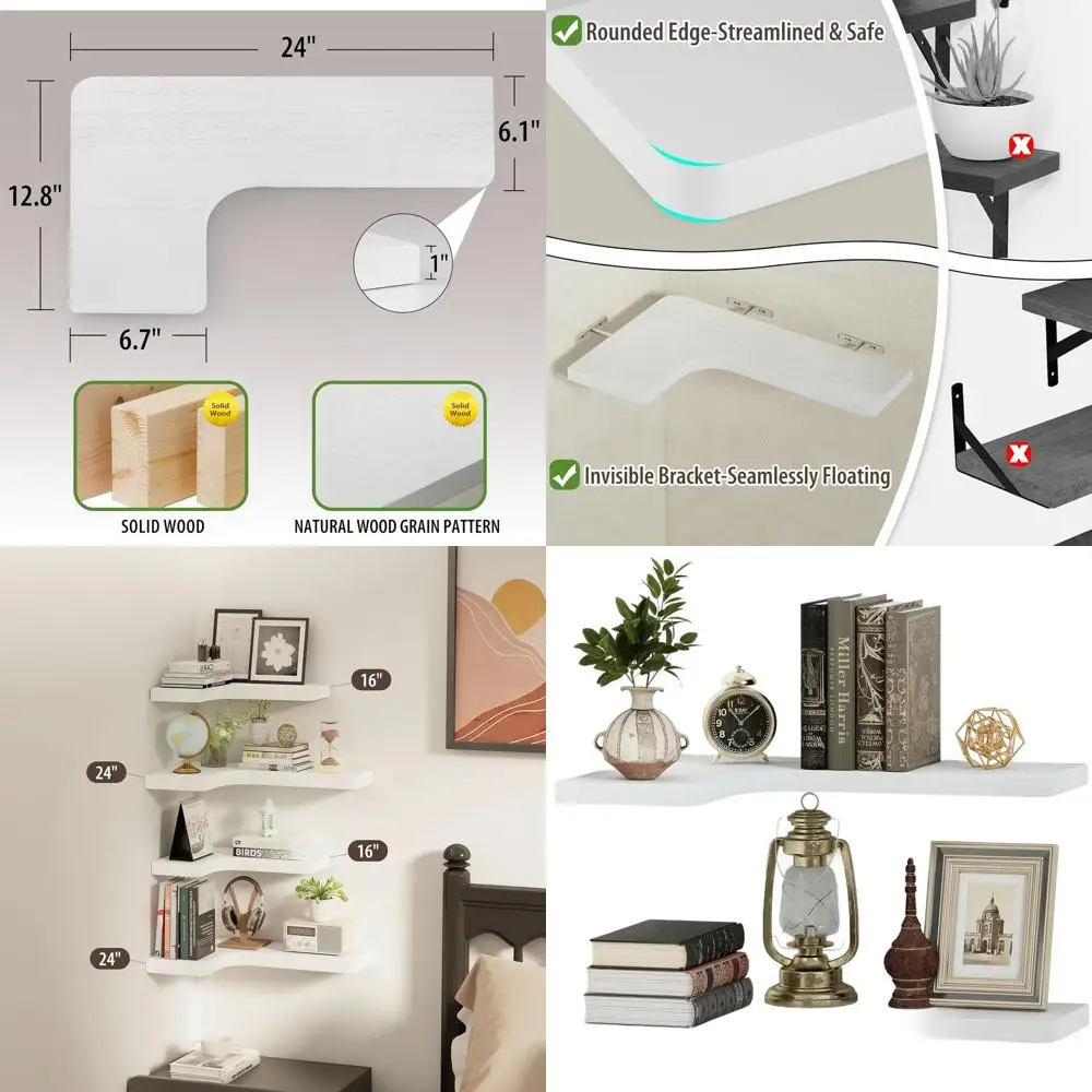 24 Inch Corner Wall Shelves - Solid Wood Floating Storage Set for Home, White
24 Inch Corner Wall Shelves - Solid Wood Floating Storage Set for Home, White