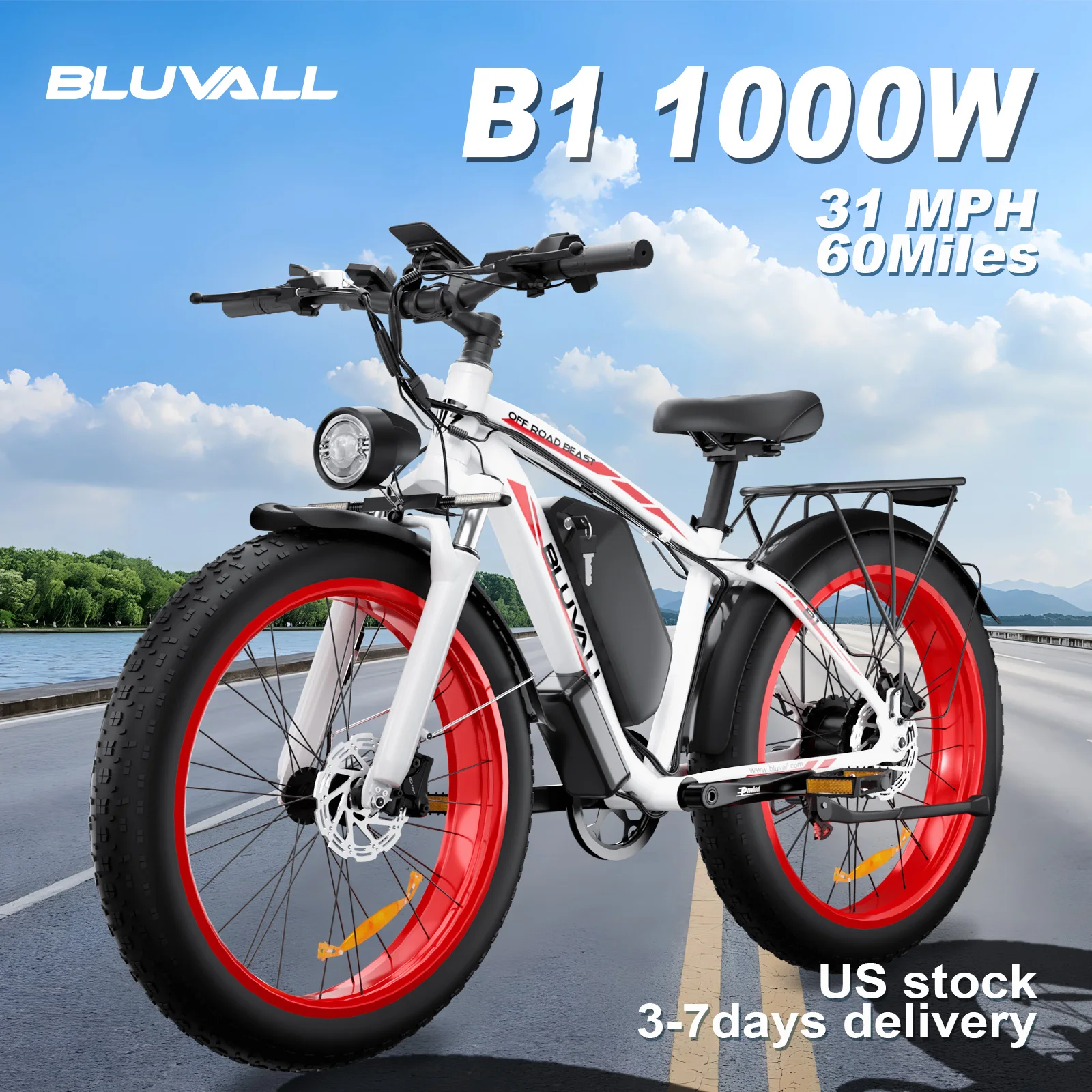 Электрический велосипед BLUVALL 48 В 1000 Вт F1 1000 Вт для взрослых, 31 миль в час, 60 миль, 26-дюймовые толстые шины для приключений на снегу и пляже -
Электрический велосипед BLUVALL 48 В 1000 Вт F1 1000 Вт для взрослых, 31 миль в час, 60 миль, 26-дюймовые толстые шины для приключений на снегу и пляже -