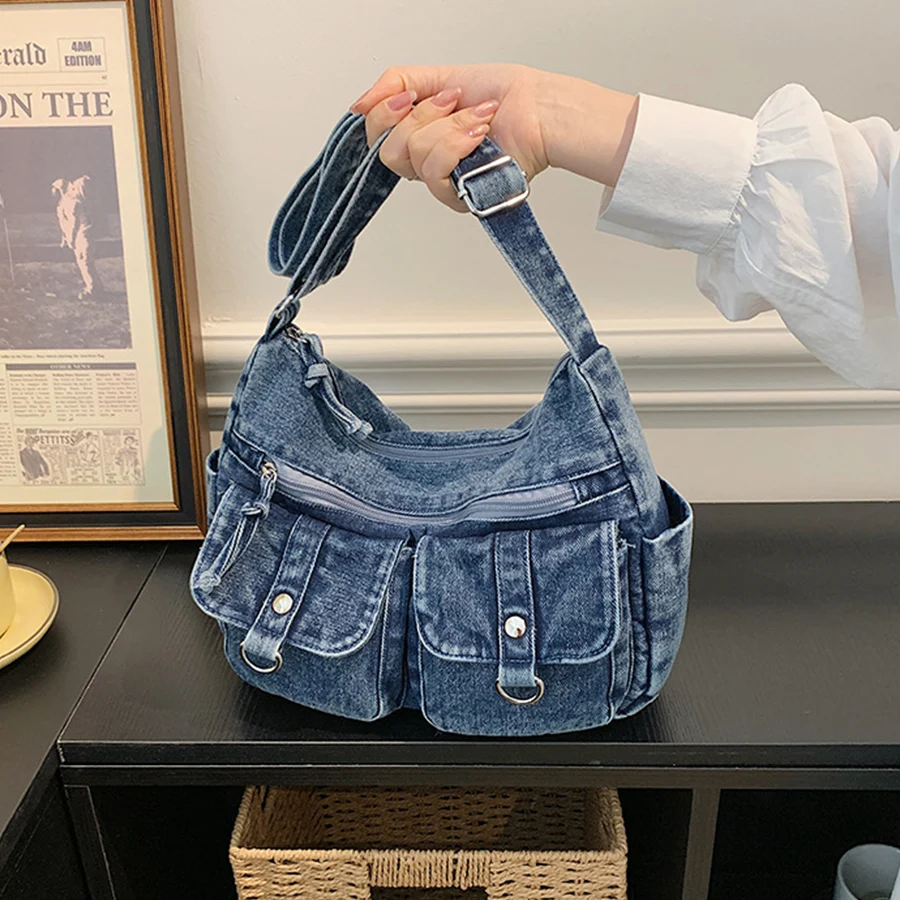 Vintage Denim Women's Shoulder Bag Y2K Aesthetic Messenger Bag Multi-pockets Satchel Bags Adjustable Strap Ladies Crossbody Bags
Vintage Denim Women's Shoulder Bag Y2K Aesthetic Messenger Bag Multi-pockets Satchel Bags Adjustable Strap Ladies Crossbody Bags