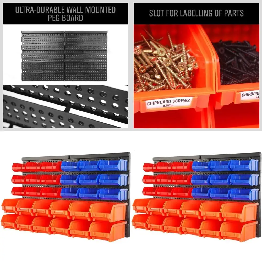 Wall-Mounted Storage Bins Organizer with 30 Compartments for Garage, Tools, and Gifts - Blue, Orange, Red
Wall-Mounted Storage Bins Organizer with 30 Compartments for Garage, Tools, and Gifts - Blue, Orange, Red