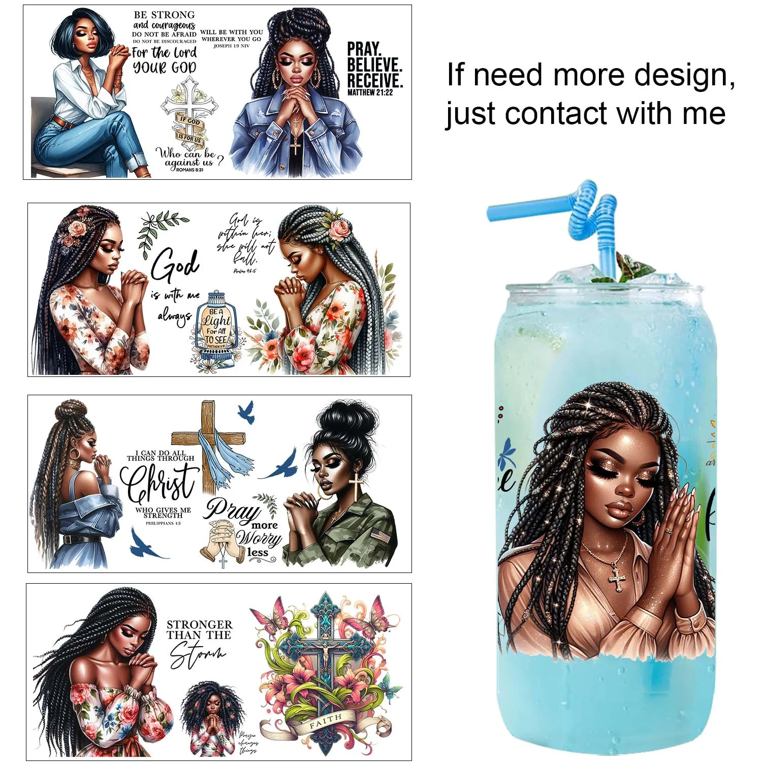 Black women girls Afro Style Faith waterproof Party DIY Decals 3D transfers uvdtf tumbler seal stickers 16oz uv dtf cup wraps
Black women girls Afro Style Faith waterproof Party DIY Decals 3D transfers uvdtf tumbler seal stickers 16oz uv dtf cup wraps
