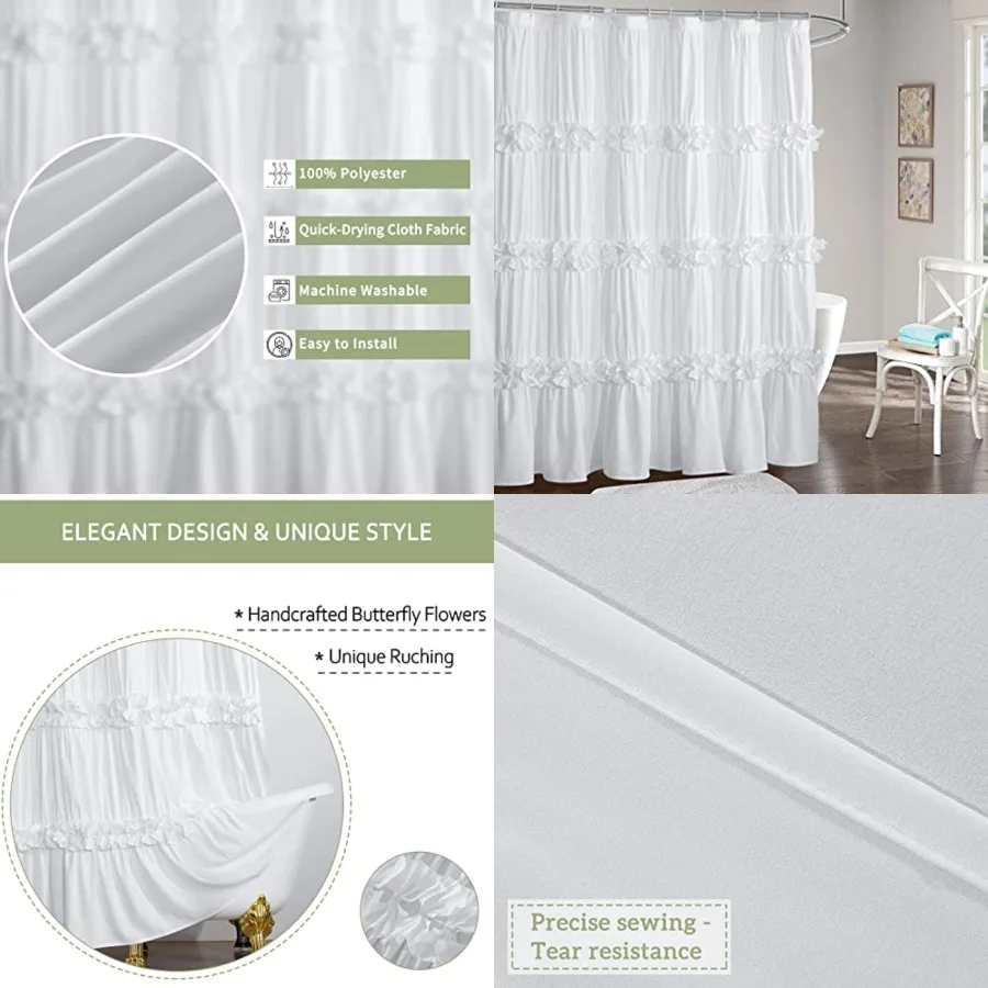Victorian Ruffle Shower Curtain, Ruched Microfiber Vintage Handcrafted Bow Tie Bath Curtain for Master Bathroom, with 12 Button
Victorian Ruffle Shower Curtain, Ruched Microfiber Vintage Handcrafted Bow Tie Bath Curtain for Master Bathroom, with 12 Button