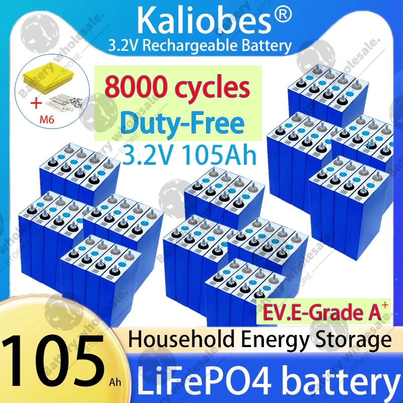 3.2V 105Ah LiFePO4 battery Lithium iron phospha DIY 4s 8s 12s 12V 24V 100ah Motorcycle Electric Car travel Solar Batteries
3.2V 105Ah LiFePO4 battery Lithium iron phospha DIY 4s 8s 12s 12V 24V 100ah Motorcycle Electric Car travel Solar Batteries