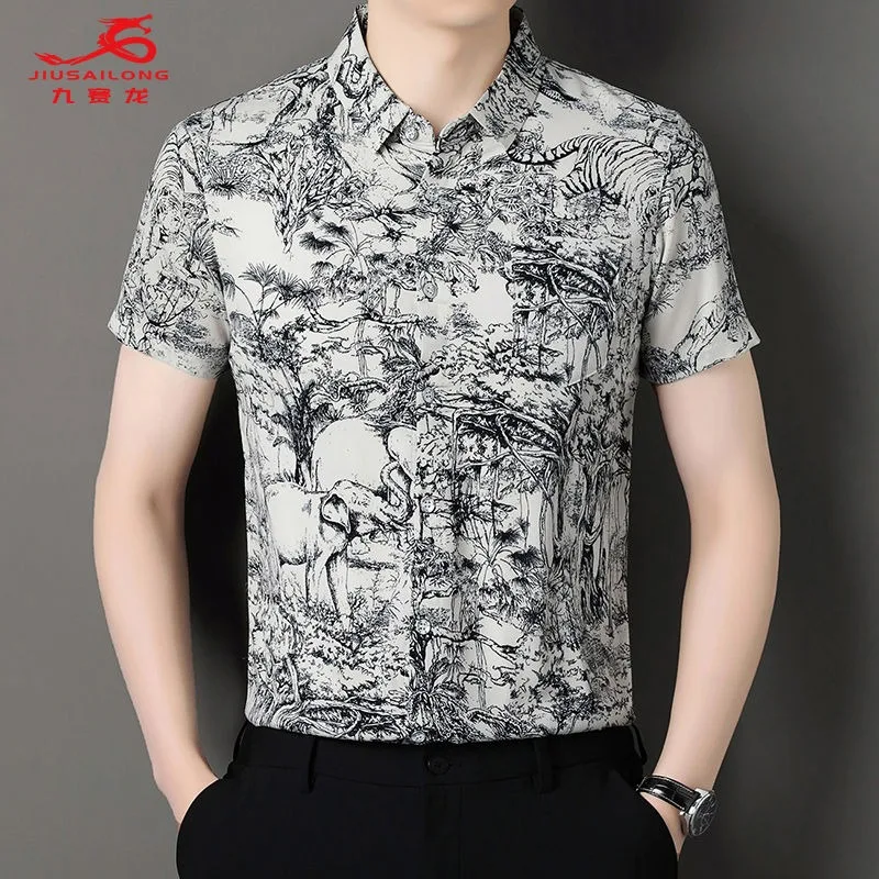 Summer New Men's Printed Short-sleeved Shirt Ice Silk Turn-down Collar Mlae Tops Business Camisa Casual Hombre Button Blouses
Summer New Men's Printed Short-sleeved Shirt Ice Silk Turn-down Collar Mlae Tops Business Camisa Casual Hombre Button Blouses