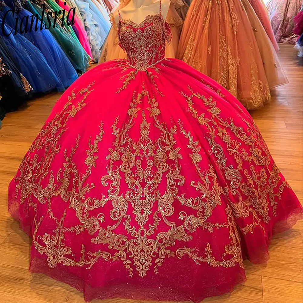 Fuchsia Beading Crystal Quinceanera Dresses Ball Gown Spaghetti Strap Gold Appliques Lace Sweet 15 Años Mexican Customized
Fuchsia Beading Crystal Quinceanera Dresses Ball Gown Spaghetti Strap Gold Appliques Lace Sweet 15 Años Mexican Customized