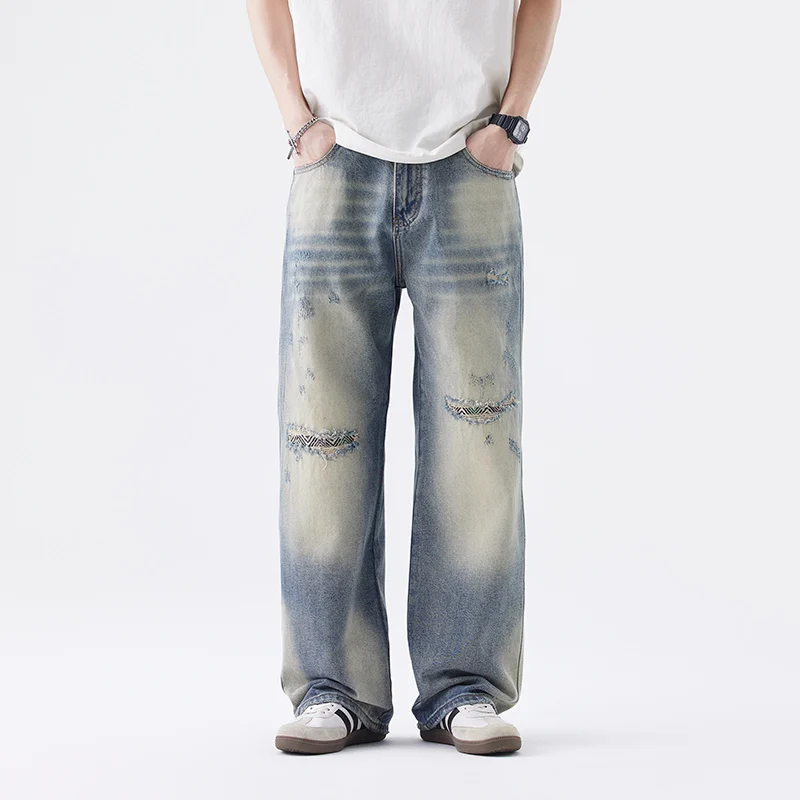 New broken holes jeans men's vintage blue pants American high street loose casual small straight pants for men
New broken holes jeans men's vintage blue pants American high street loose casual small straight pants for men