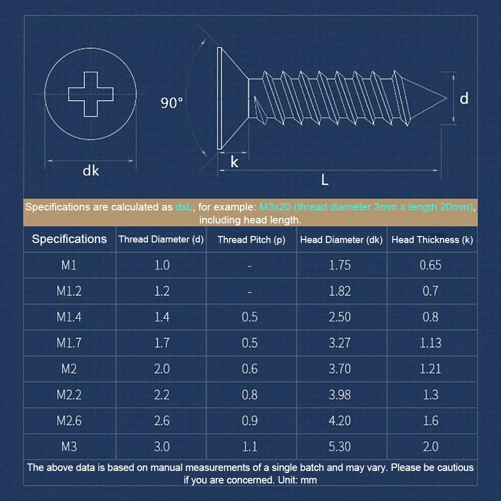 50/100pcs M1 M1.2 M1.4 M1.7 M2 M2.3 M2.6 M3 Small Carbon Steel Phillips Flat Countersunk Head Wood Self Tapping Screw
50/100pcs M1 M1.2 M1.4 M1.7 M2 M2.3 M2.6 M3 Small Carbon Steel Phillips Flat Countersunk Head Wood Self Tapping Screw