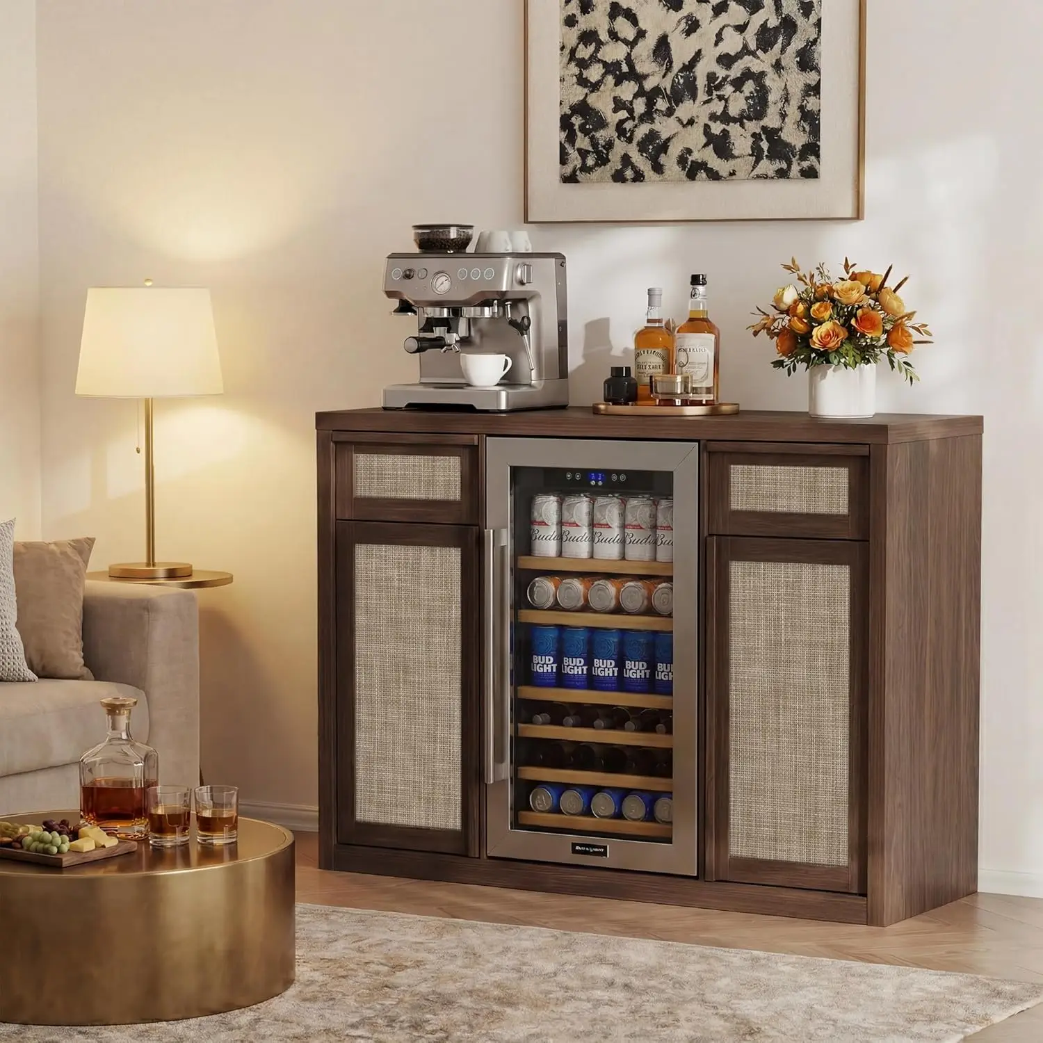 Rattan Bar Cabinet Mini Fridge Space 2 Drawers Adjustable Shelf Wine Glass Holder Wood Handle, Customized
Rattan Bar Cabinet Mini Fridge Space 2 Drawers Adjustable Shelf Wine Glass Holder Wood Handle, Customized