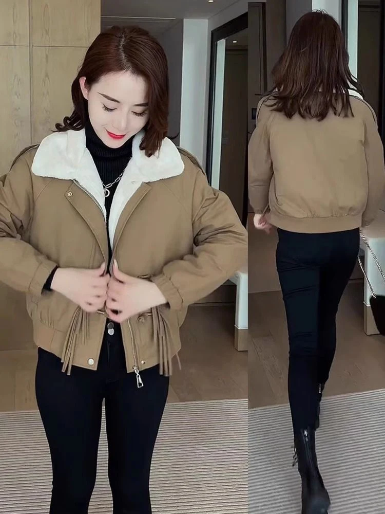 Thickened Fleece Short Parka Women's Winter Coat Lamb Fur Collar Casual Fashion Cotton Jacket Korean Style Long Sleeve Zipper
Thickened Fleece Short Parka Women's Winter Coat Lamb Fur Collar Casual Fashion Cotton Jacket Korean Style Long Sleeve Zipper