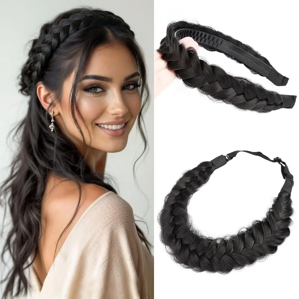 Free Shipping - 2PCs Braided Headband with teeth Handmade Messy Wide Synthetic Hair Elastic Stretch Fluffy Hairpiece for Brides
Free Shipping - 2PCs Braided Headband with teeth Handmade Messy Wide Synthetic Hair Elastic Stretch Fluffy Hairpiece for Brides