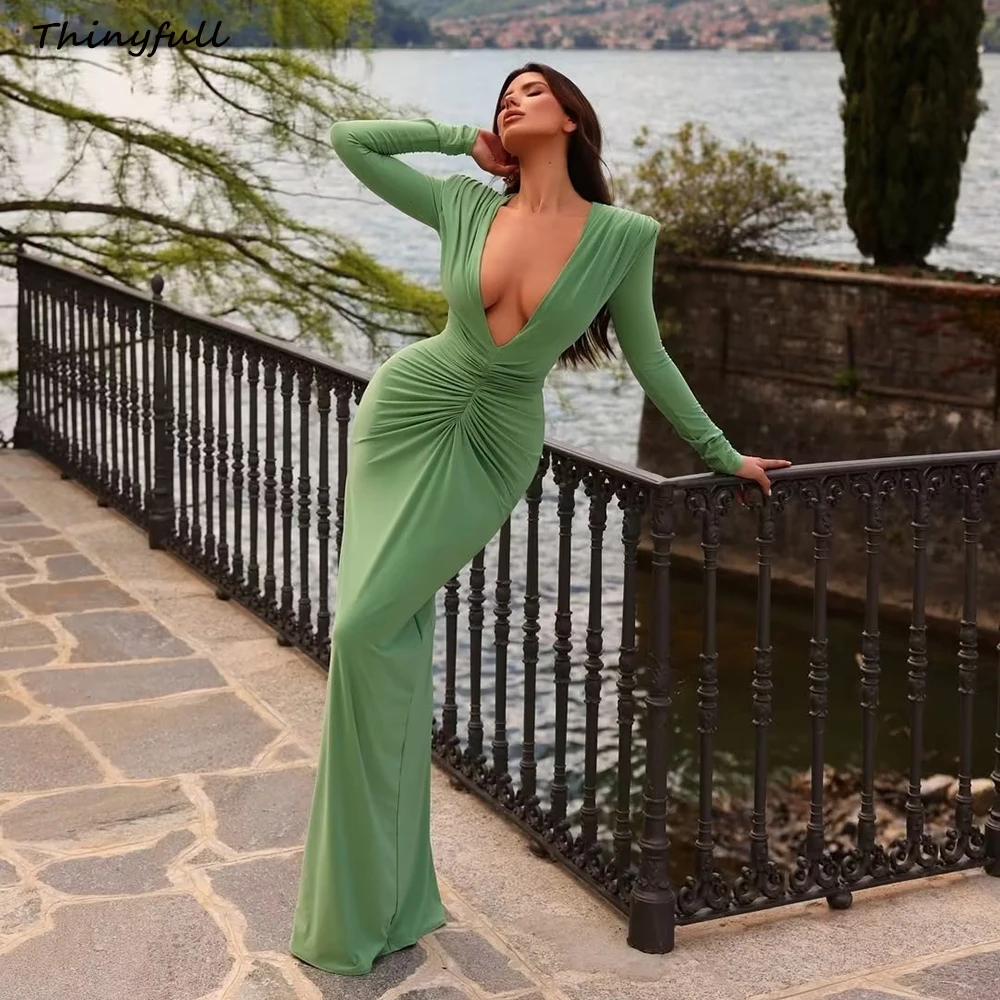 Thinyfull Mermaid Spandex Prom Dresses Deep V-neck Long Sleeves Evening Gown Special Occasion Dress Robe De Soirée Customized
Thinyfull Mermaid Spandex Prom Dresses Deep V-neck Long Sleeves Evening Gown Special Occasion Dress Robe De Soirée Customized