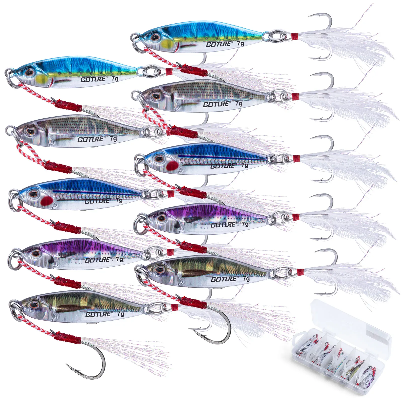 Вертикальные джиг-приманки Goture 15-120 г для морской рыбалки с крючком-ассистом и тройником для ловли тунца, лосося, окуня, морского скумбрии
Вертикальные джиг-приманки Goture 15-120 г для морской рыбалки с крючком-ассистом и тройником для ловли тунца, лосося, окуня, морского скумбрии