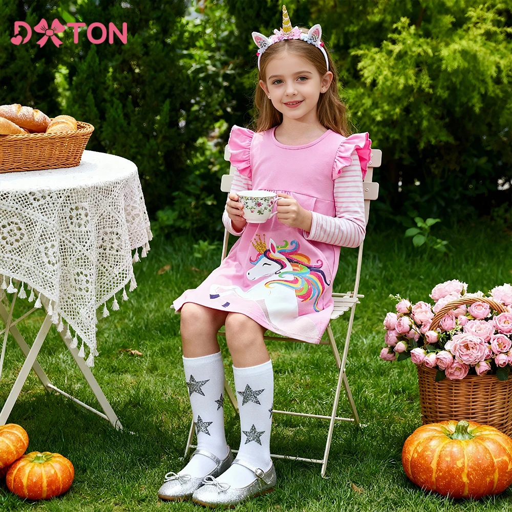 DXTON Girls Unicorn Print Dress Ruffled Cotton Casual Toddler Party Dress Striped Children Pocket Dress Camping Kids Clothing
DXTON Girls Unicorn Print Dress Ruffled Cotton Casual Toddler Party Dress Striped Children Pocket Dress Camping Kids Clothing